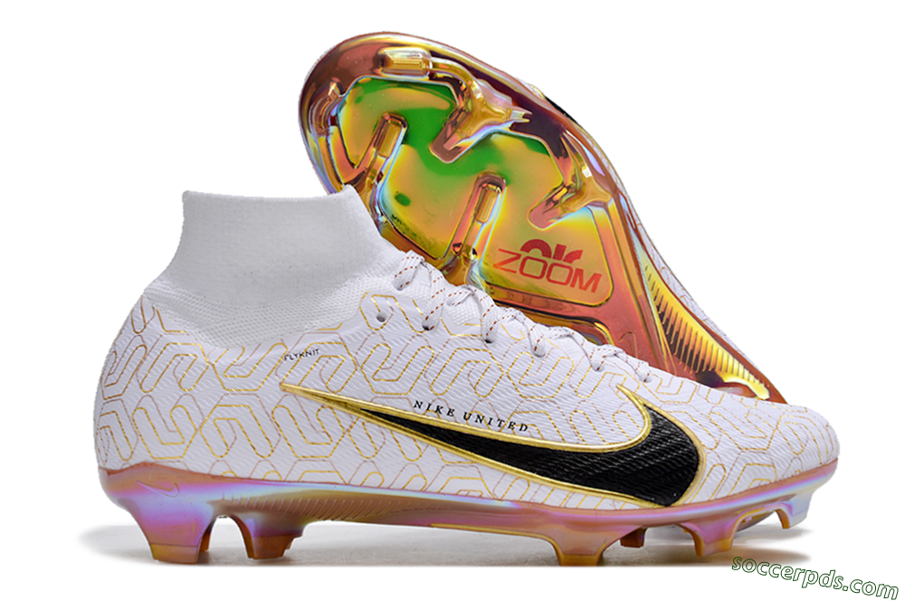 Nike Air Zoom Mercurial Superfly 9 Elite FG High-Tops Football Boots - White/Black/Gold 1