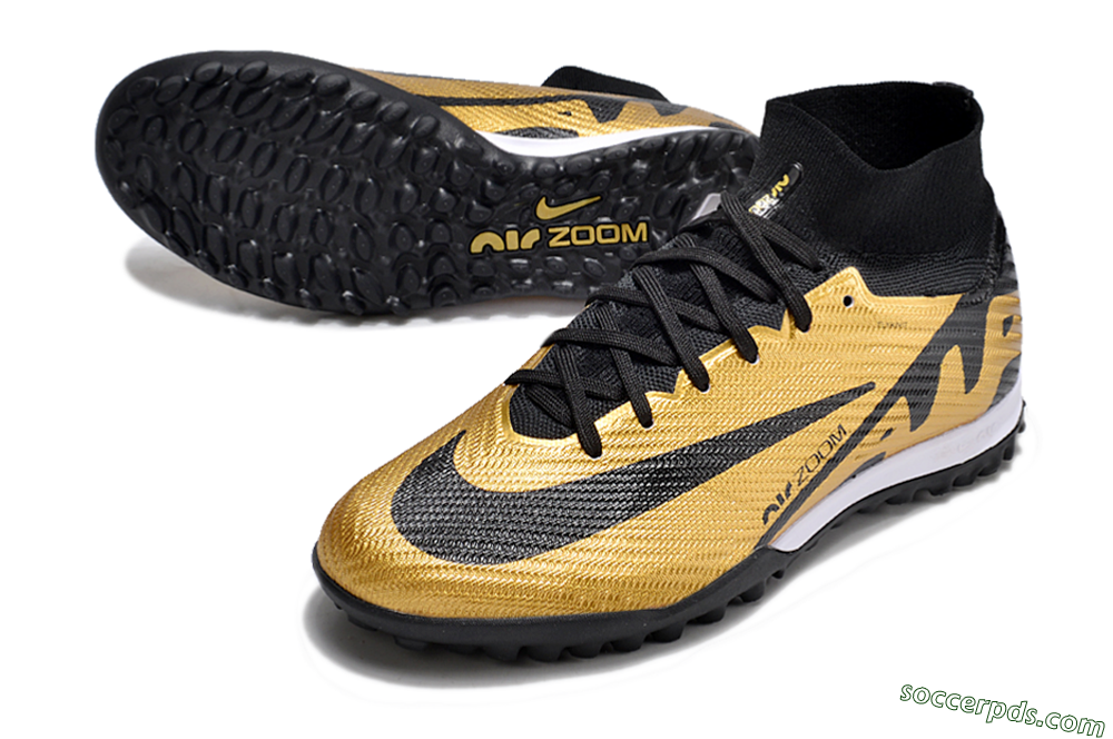 Nike Air Zoom Mercurial Superfly 9 Elite TF High-Tops Football Shoes - Gold/Black/White 3