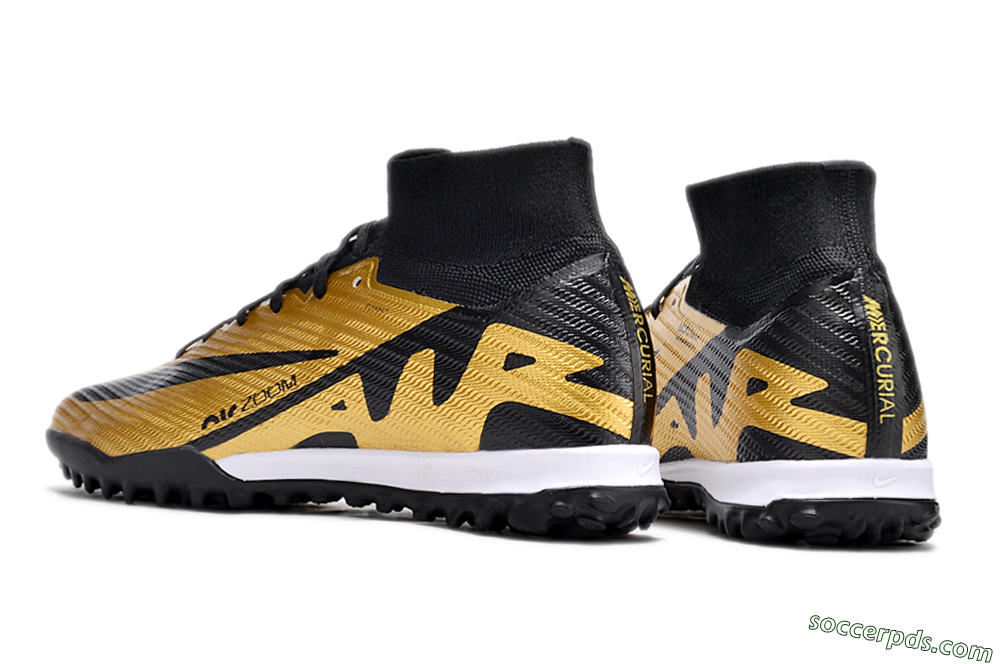 Nike Air Zoom Mercurial Superfly 9 Elite TF High-Tops Football Shoes - Gold/Black/White 5