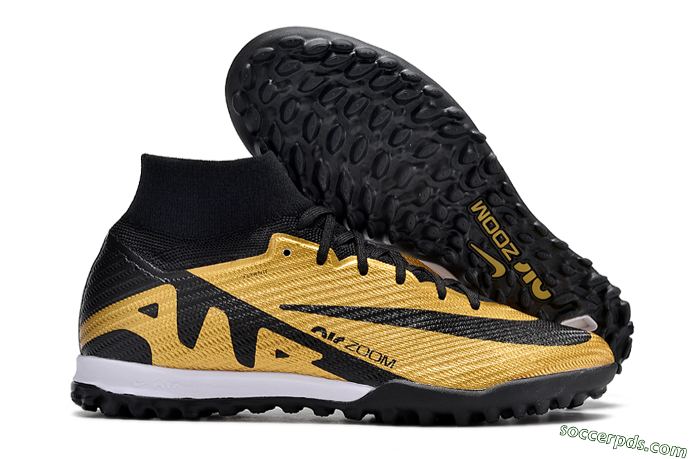 Nike Air Zoom Mercurial Superfly 9 Elite TF High-Tops Football Shoes - Gold/Black/White 1