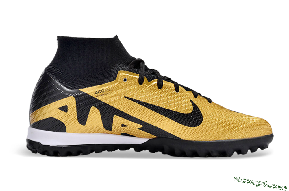 Nike Air Zoom Mercurial Superfly 9 Elite TF High-Tops Football Shoes - Gold/Black/White 4