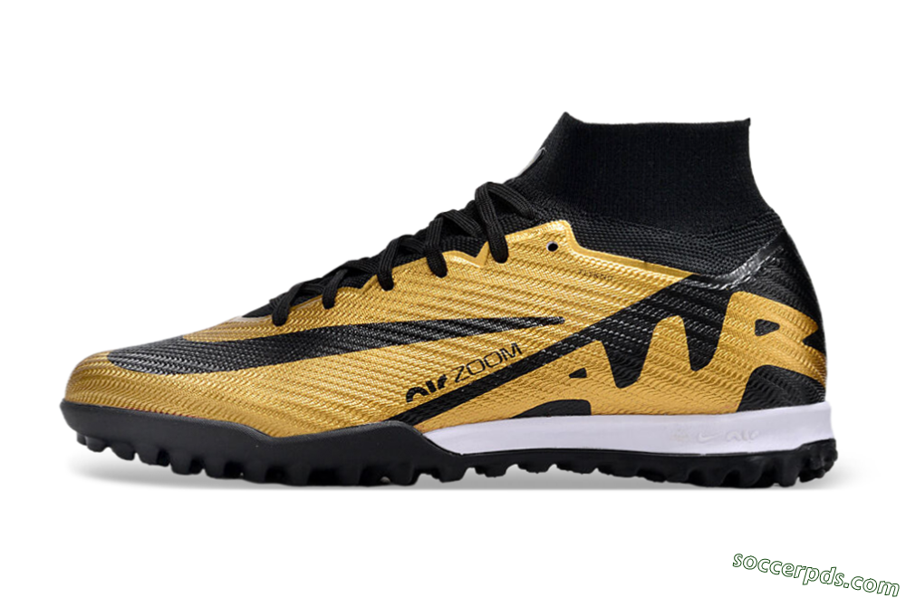 Nike Air Zoom Mercurial Superfly 9 Elite TF High-Tops Football Shoes - Gold/Black/White 2