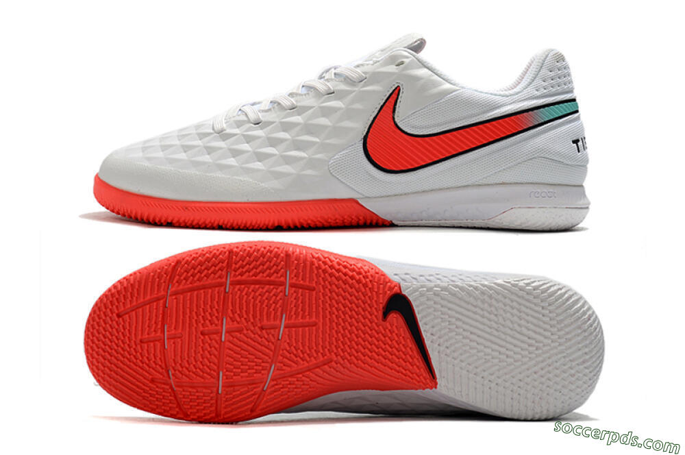 NIke Tiempo Lunar Legend 8 Pro IC Low-Tops Football Shoes - White/Red/Jade 0