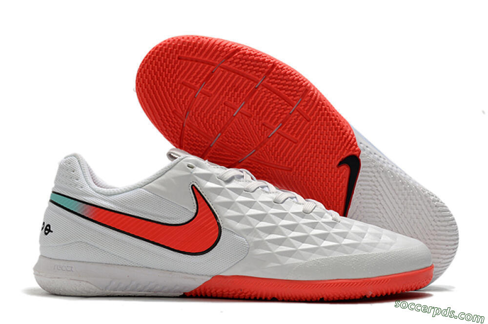 NIke Tiempo Lunar Legend 8 Pro IC Low-Tops Football Shoes - White/Red/Jade 1