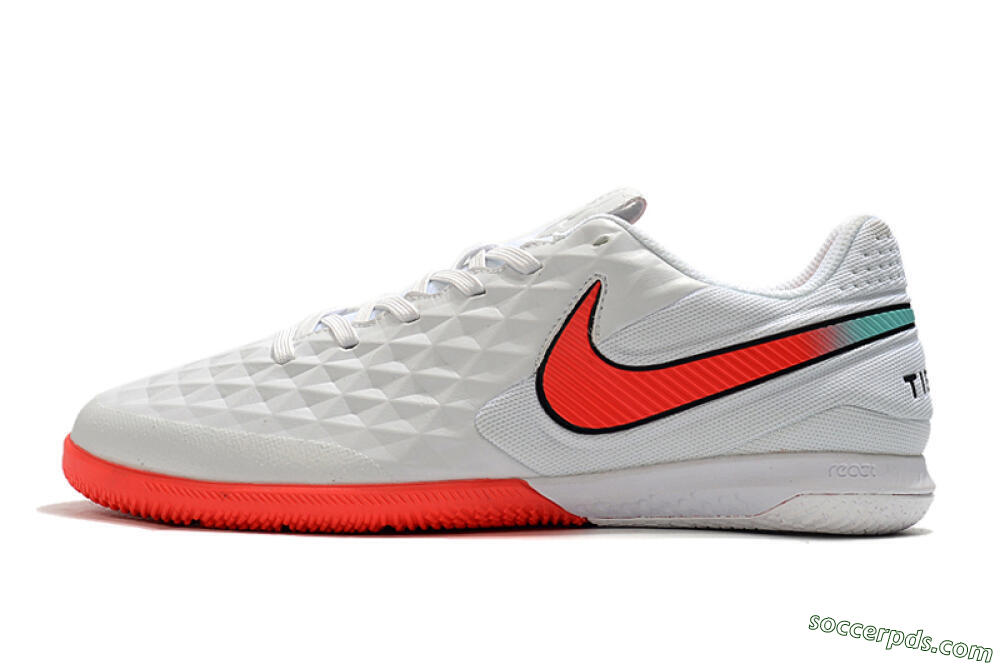 NIke Tiempo Lunar Legend 8 Pro IC Low-Tops Football Shoes - White/Red/Jade 2