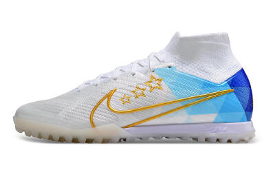 Nike Air Zoom Mercurial Superfly 9 Elite TF High-Tops Football Shoes - White/Gold/Blue