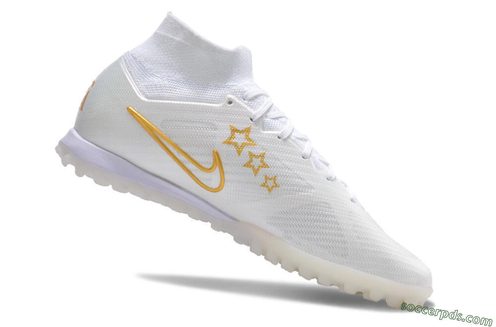 Nike Air Zoom Mercurial Superfly 9 Elite TF High-Tops Football Shoes - White/Gold/Blue 4