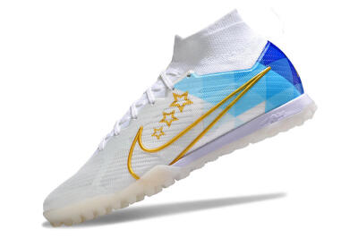 Nike Air Zoom Mercurial Superfly 9 Elite TF High-Tops Football Shoes - White/Gold/Blue