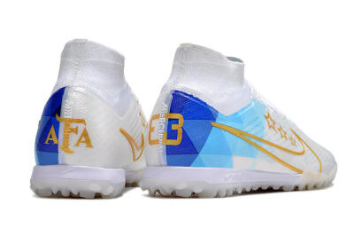 Nike Air Zoom Mercurial Superfly 9 Elite TF High-Tops Football Shoes - White/Gold/Blue