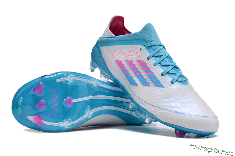 Adidas F50 Adizero FG Low-Tops Football Boots - White/Blue/Pink 3