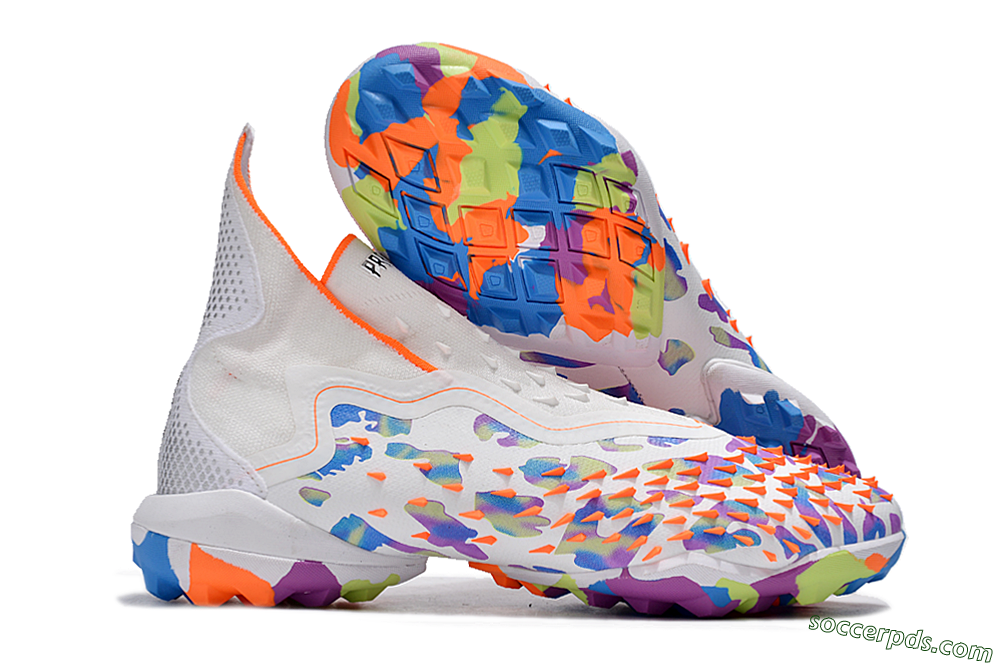 Adidas Predator Freak+ TF High-Tops Football Shoes - White/Orange/Blue/Purple 1