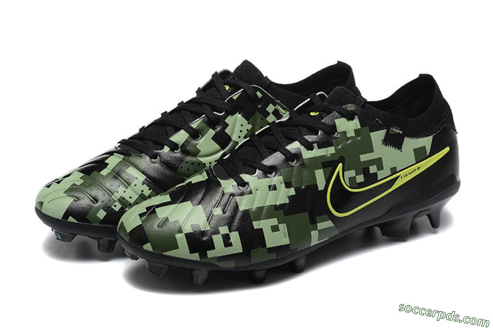 Nike Tiempo Legend 10 Elite FG Low-Tops Football Boots - Black/Camo/Yellow 5