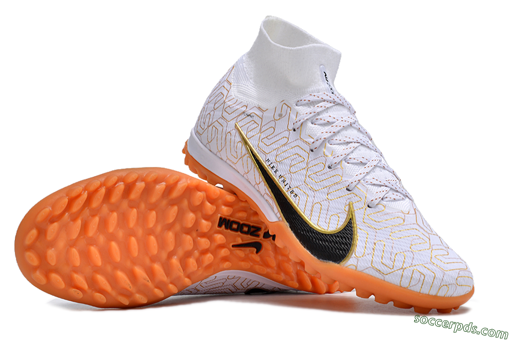 Nike Air Zoom Mercurial Superfly 9 Elite TF High-Tops Football Shoes - White/Black/Gold 0