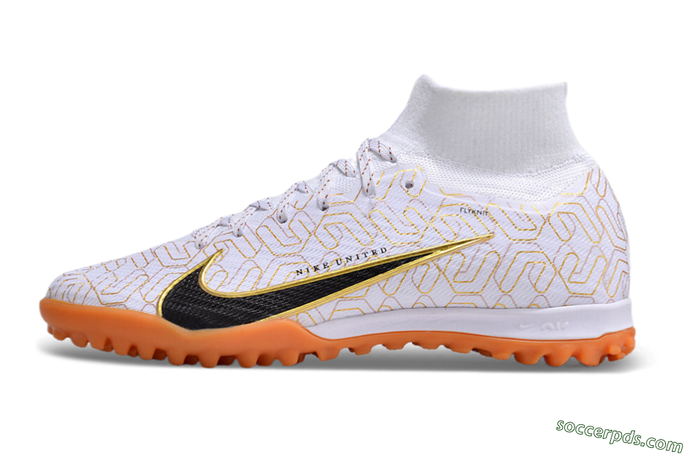 Nike Air Zoom Mercurial Superfly 9 Elite TF High-Tops Football Shoes - White/Black/Gold 2