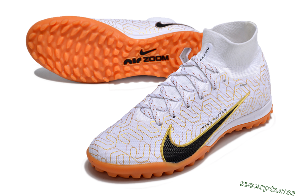 Nike Air Zoom Mercurial Superfly 9 Elite TF High-Tops Football Shoes - White/Black/Gold 3