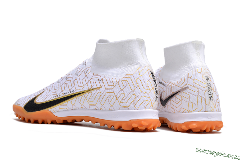 Nike Air Zoom Mercurial Superfly 9 Elite TF High-Tops Football Shoes - White/Black/Gold 4