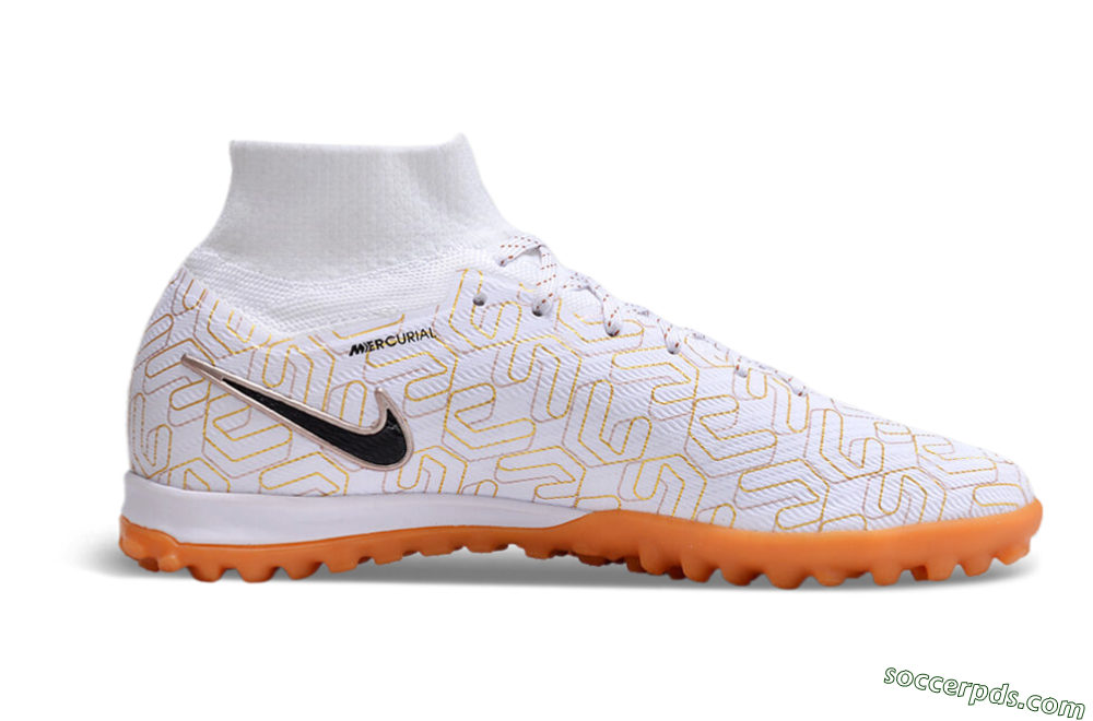 Nike Air Zoom Mercurial Superfly 9 Elite TF High-Tops Football Shoes - White/Black/Gold 5