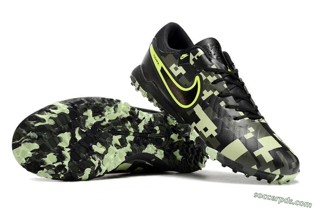Nike Tiempo Legend 10 TF Low-Tops Football Shoes - Black/Yellow/Camo 0