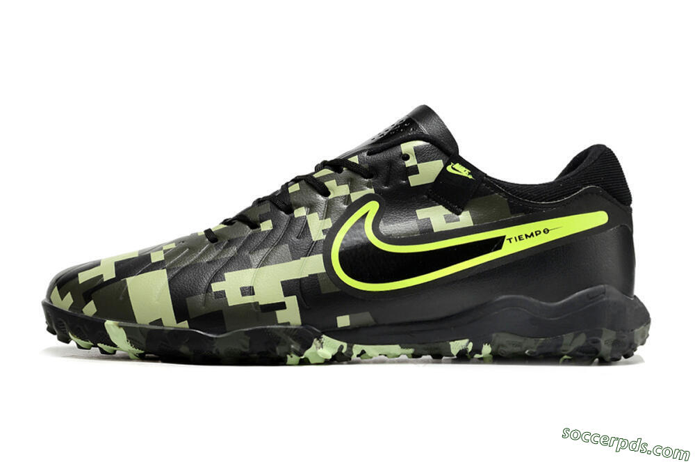 Nike Tiempo Legend 10 TF Low-Tops Football Shoes - Black/Yellow/Camo 2
