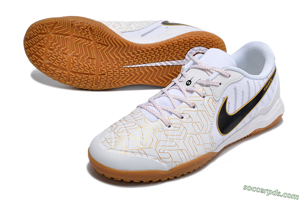 Nike Tiempo Legend 10 Academy IC Low-Tops Football Shoes - White/Gold/Black 3