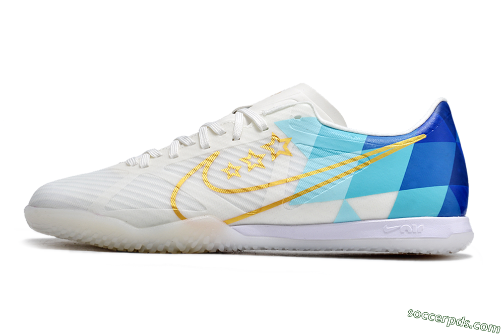 Nike Air Zoom Mercurial Vapor 15 Academy IC Low-Tops Football Shoes - White/Gold/Jade/Blue 2