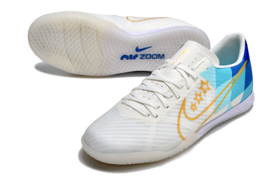Nike Air Zoom Mercurial Vapor 15 Academy IC Low-Tops Football Shoes - White/Gold/Jade/Blue