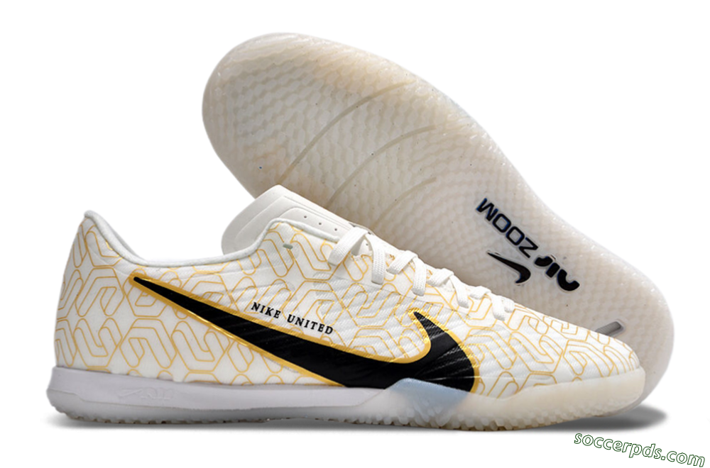 Nike Air Zoom Mercurial Vapor 15 Academy IC Low-Tops Football Shoes - White/Gold/Black 1