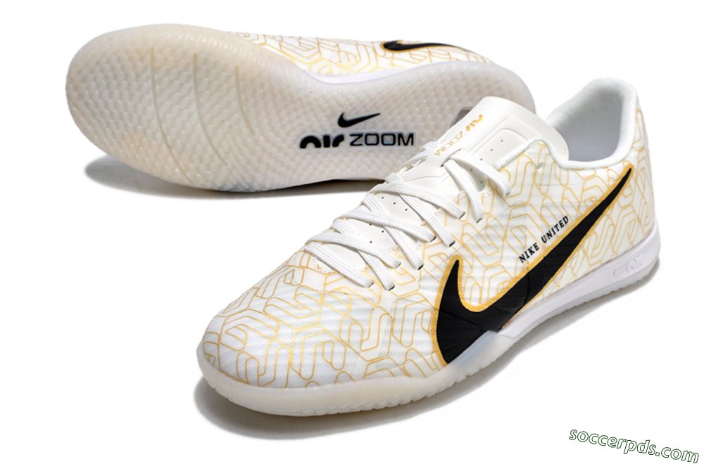 Nike Air Zoom Mercurial Vapor 15 Academy IC Low-Tops Football Shoes - White/Gold/Black 3