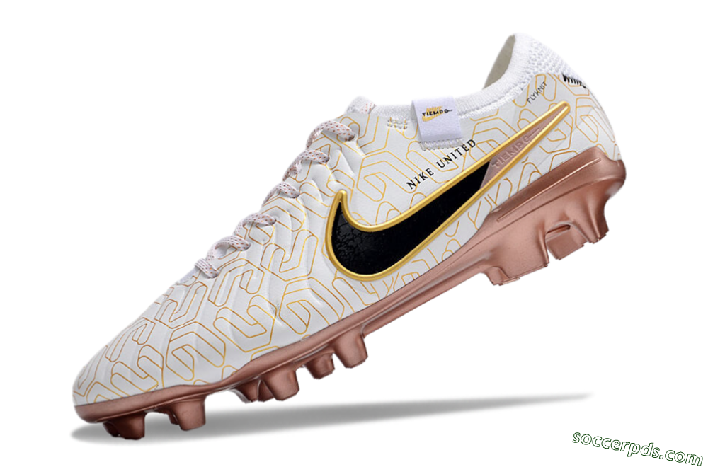 Nike Tiempo Legend 10 Elite FG Low-Tops Football Boots - White/Gold/Black 5