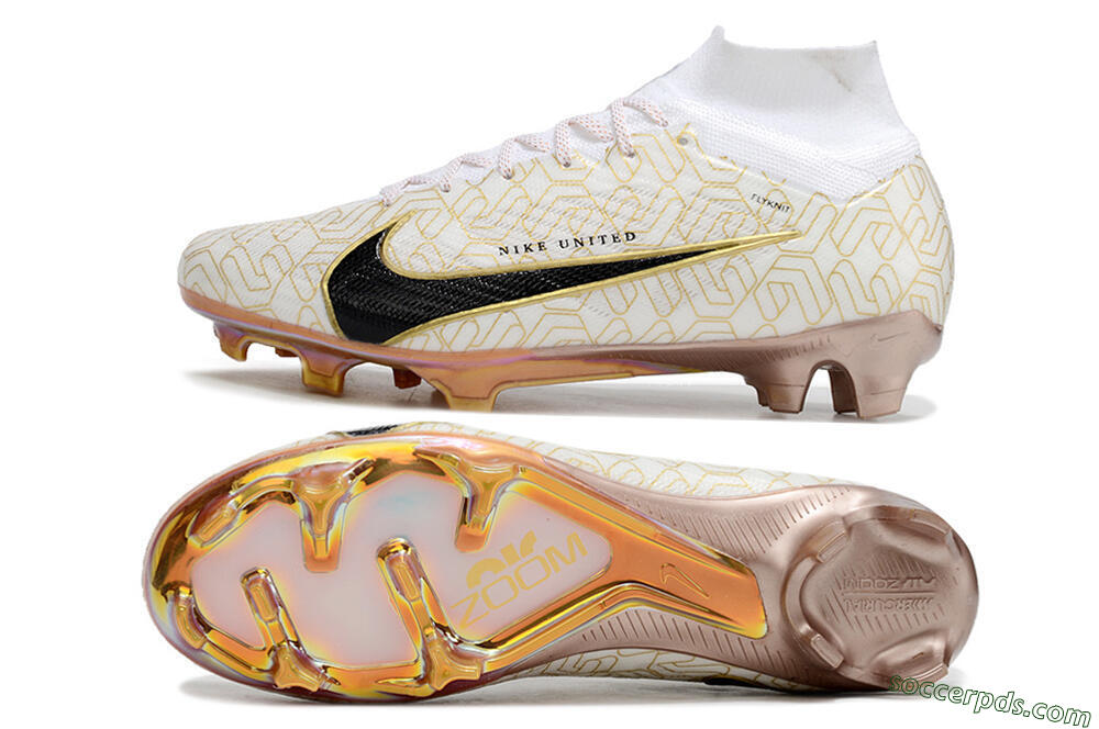 Nike Air Zoom Mercurial Superfly 9 Elite MR FG High-Tops Football Boots - White/Black/Gold 0