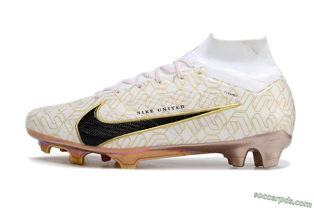 Nike Air Zoom Mercurial Superfly 9 Elite MR FG High-Tops Football Boots - White/Black/Gold 2