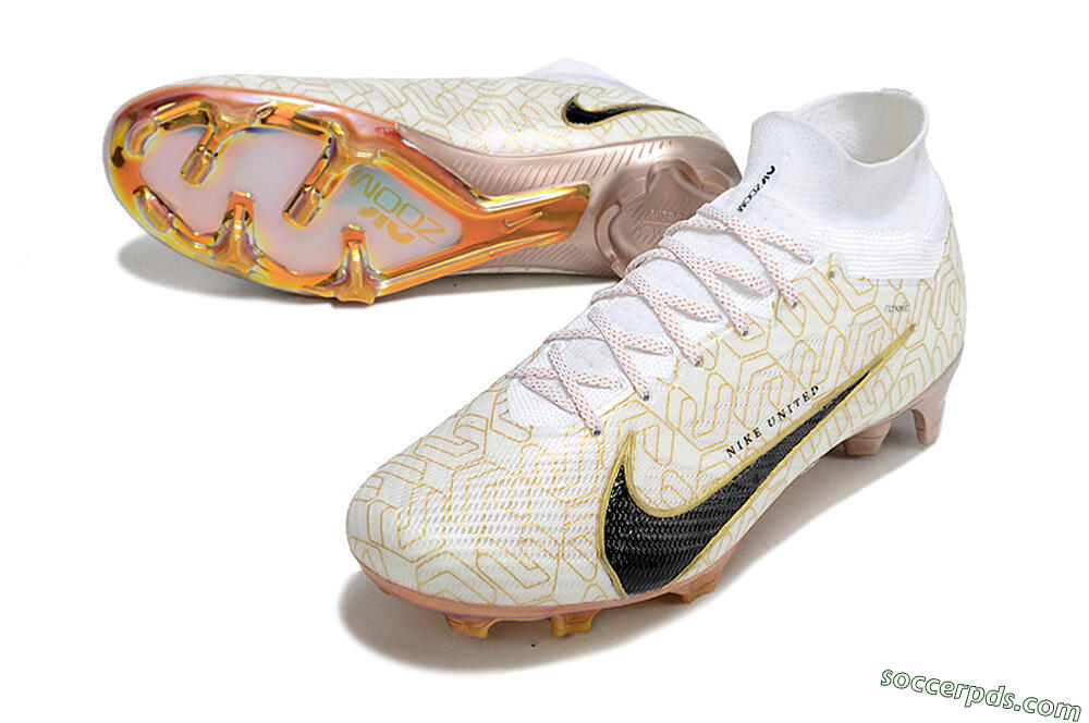 Nike Air Zoom Mercurial Superfly 9 Elite MR FG High-Tops Football Boots - White/Black/Gold 3