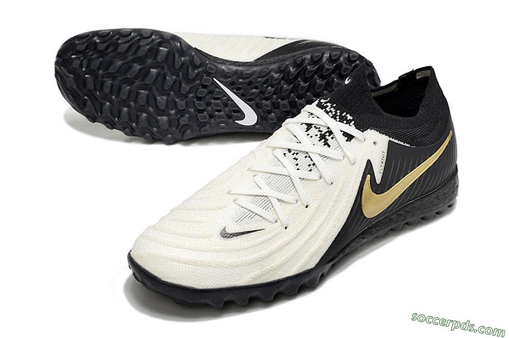 Nike Phantom GX 2 Elite TF Low-Tops Football Shoes - White/Black/Gold 3