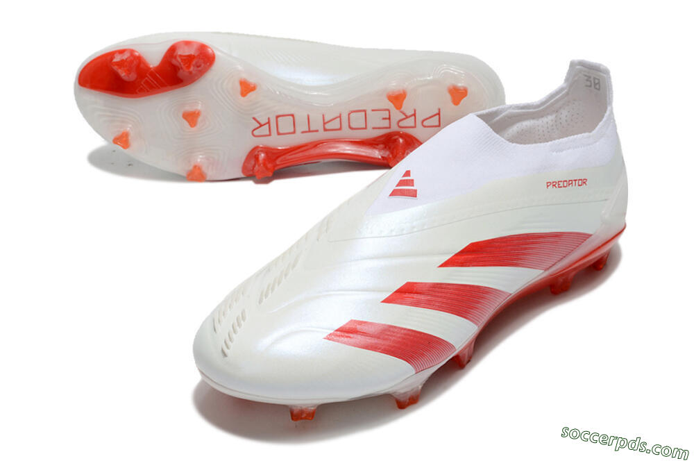 Adidas Predator Elite Laceless FG Low-Tops Football Boots - White/Red 3