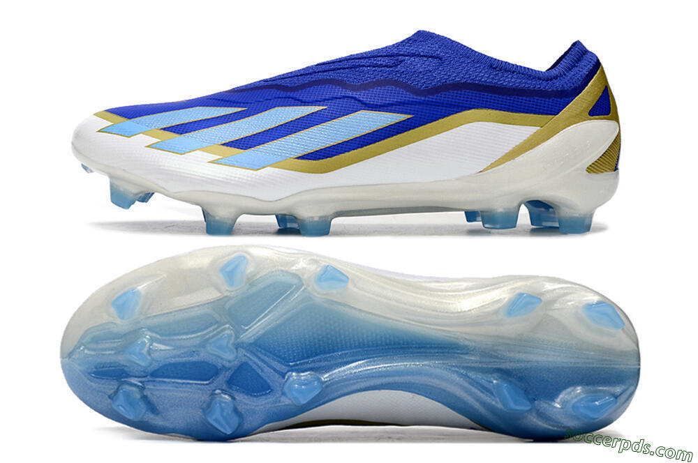 Adidas X Crazyfast.1 Laceless FG Low-Tops Football Boots - Blue/White/Gold 0