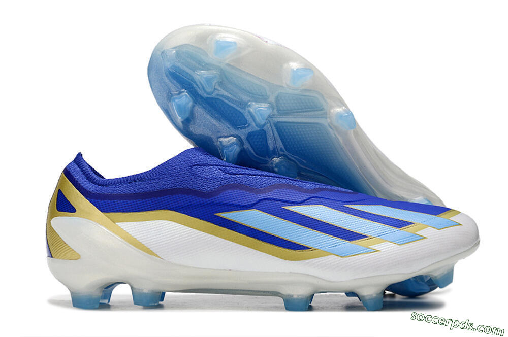 Adidas X Crazyfast.1 Laceless FG Low-Tops Football Boots - Blue/White/Gold 1