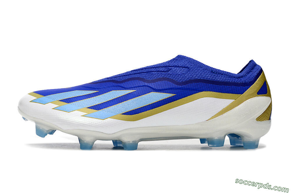 Adidas X Crazyfast.1 Laceless FG Low-Tops Football Boots - Blue/White/Gold 2
