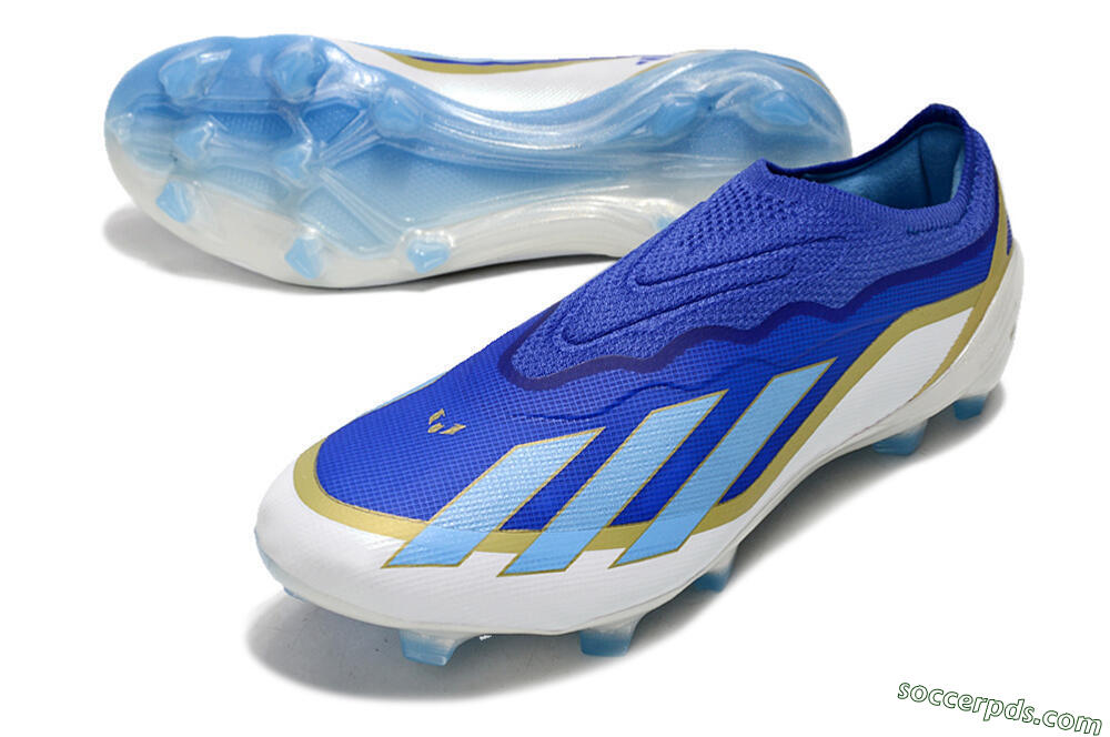 Adidas X Crazyfast.1 Laceless FG Low-Tops Football Boots - Blue/White/Gold 3