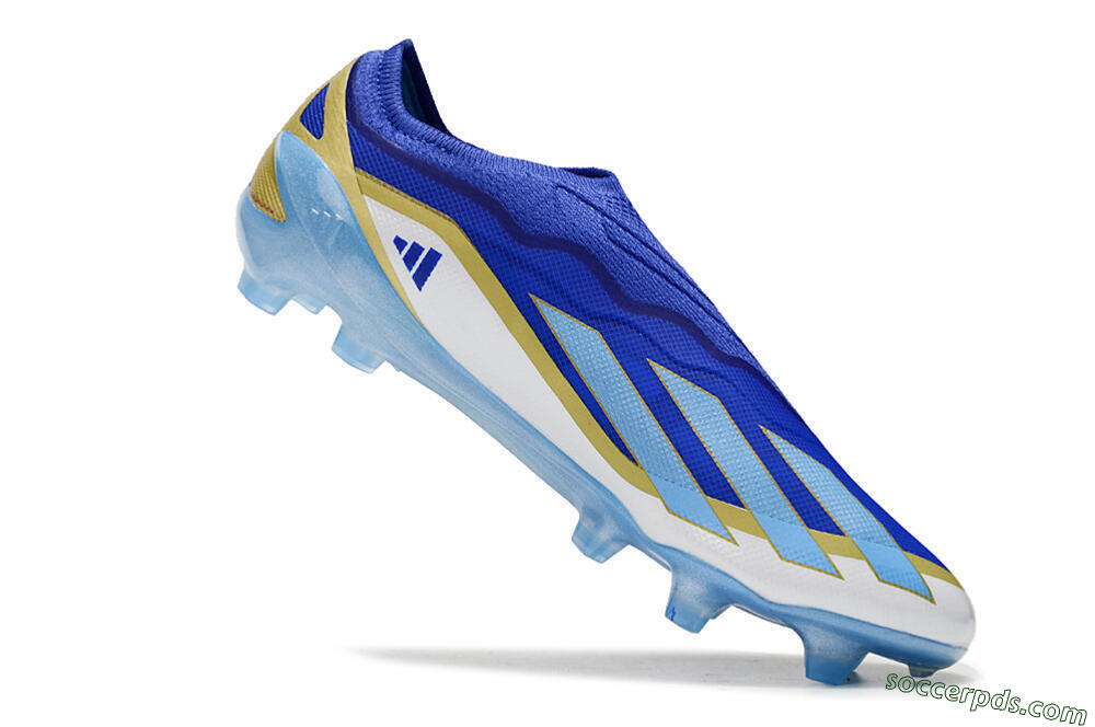 Adidas X Crazyfast.1 Laceless FG Low-Tops Football Boots - Blue/White/Gold 4