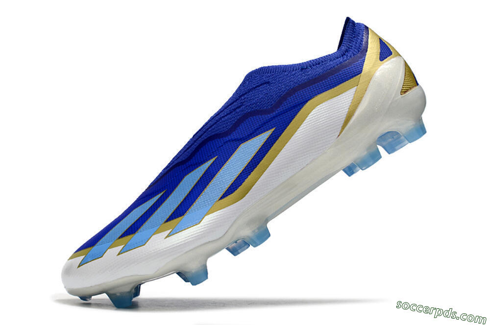 Adidas X Crazyfast.1 Laceless FG Low-Tops Football Boots - Blue/White/Gold 5