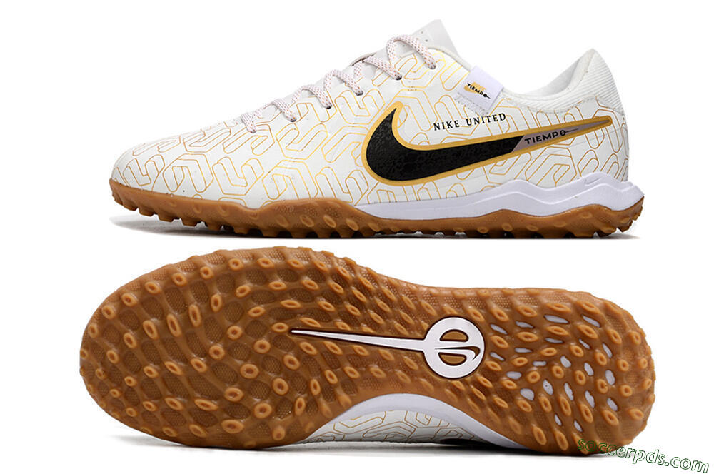 Nike Tiempo Legend 10 Academy TF Low-Tops Football Shoes - White/Black/Gold 0