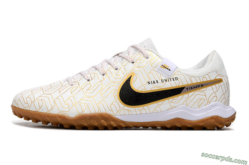 Nike Tiempo Legend 10 Academy TF Low-Tops Football Shoes - White/Black/Gold 2