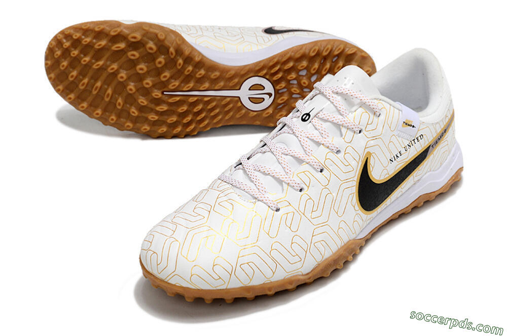 Nike Tiempo Legend 10 Academy TF Low-Tops Football Shoes - White/Black/Gold 3