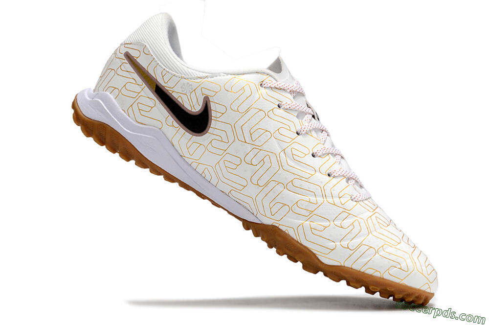 Nike Tiempo Legend 10 Academy TF Low-Tops Football Shoes - White/Black/Gold 4