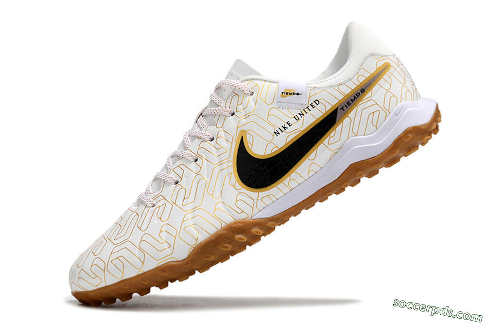 Nike Tiempo Legend 10 Academy TF Low-Tops Football Shoes - White/Black/Gold 5