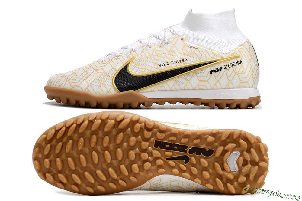 Nike Air Zoom Mercurial Superfly 9 Elite TF High-Tops Football Shoes - White/Black/Gold 0