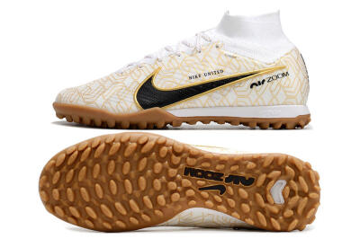 Nike Air Zoom Mercurial Superfly 9 Elite TF High-Tops Football Shoes - White/Black/Gold