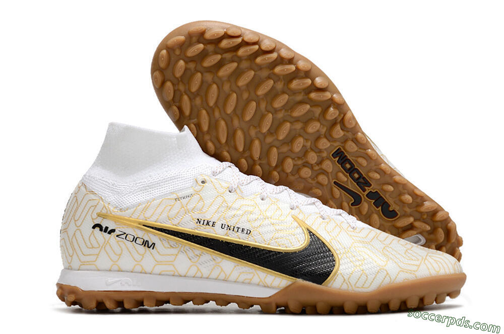 Nike Air Zoom Mercurial Superfly 9 Elite TF High-Tops Football Shoes - White/Black/Gold 1