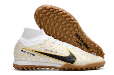 Nike Air Zoom Mercurial Superfly 9 Elite TF High-Tops Football Shoes - White/Black/Gold