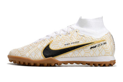Nike Air Zoom Mercurial Superfly 9 Elite TF High-Tops Football Shoes - White/Black/Gold